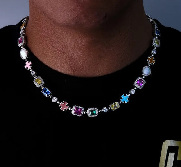 Collar de gema de hip-hop chapado en oro