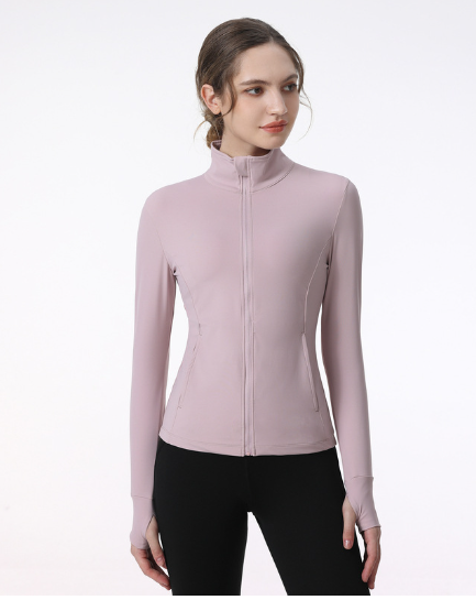 Chaqueta deportiva de manga larga con cremallera para yoga y running para mujer