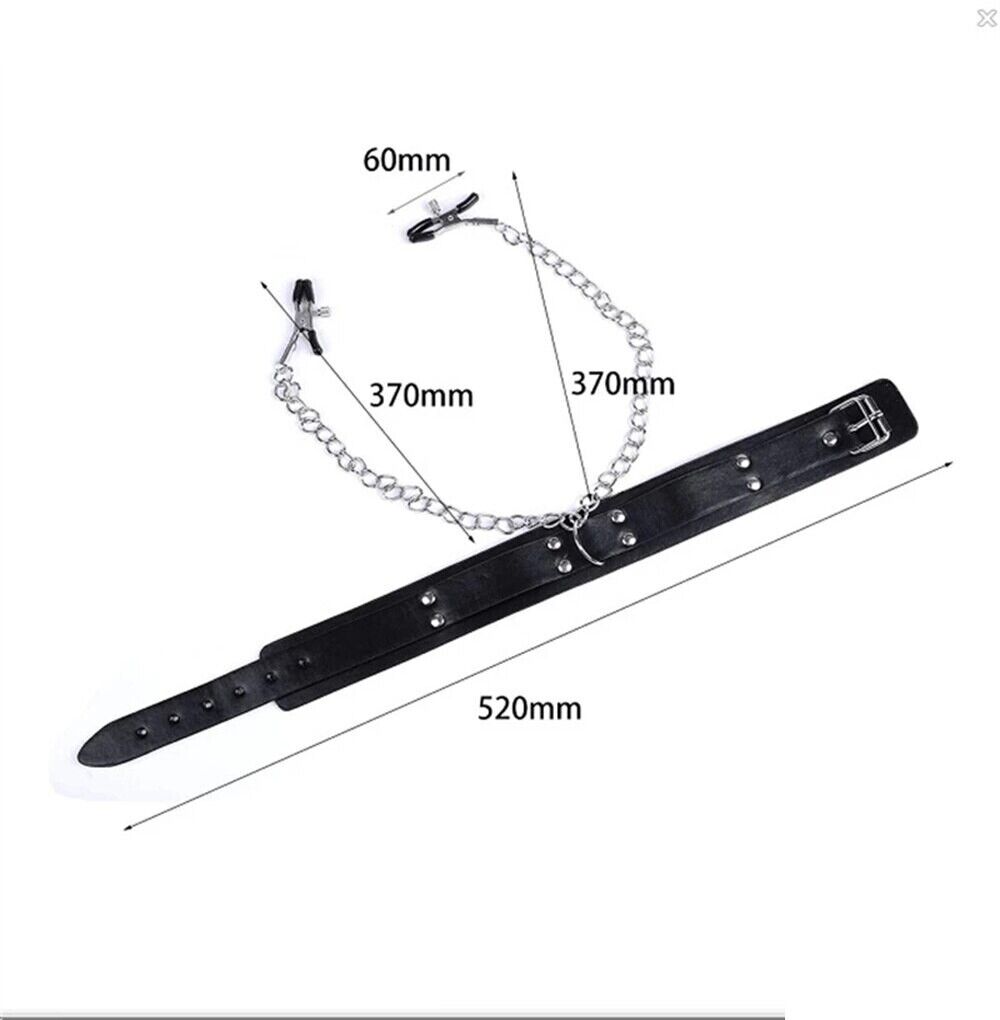 Collar de cuero PU con pinzas para pezones SM, juguetes sexuales de bondage para parejas BDSM