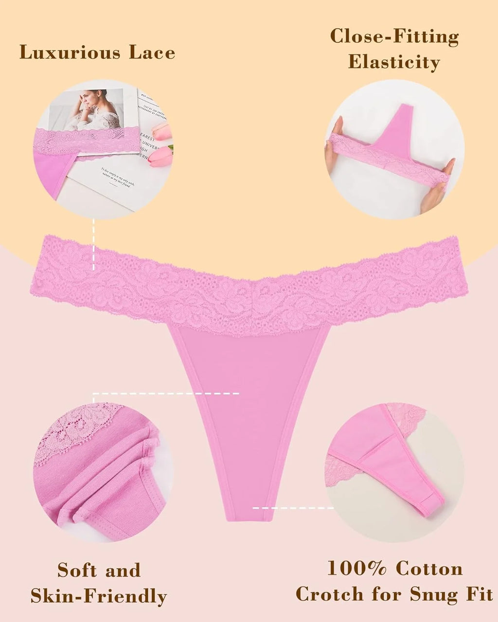 Sexy Lace Thongs for Women Thong Underwear Women Lace T-Back Panties Women Underwear Cotton Thongs Cheeky,8 Pack
