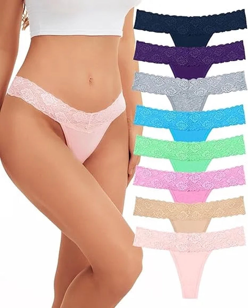 Sexy Lace Thongs for Women Thong Underwear Women Lace T-Back Panties Women Underwear Cotton Thongs Cheeky,8 Pack
