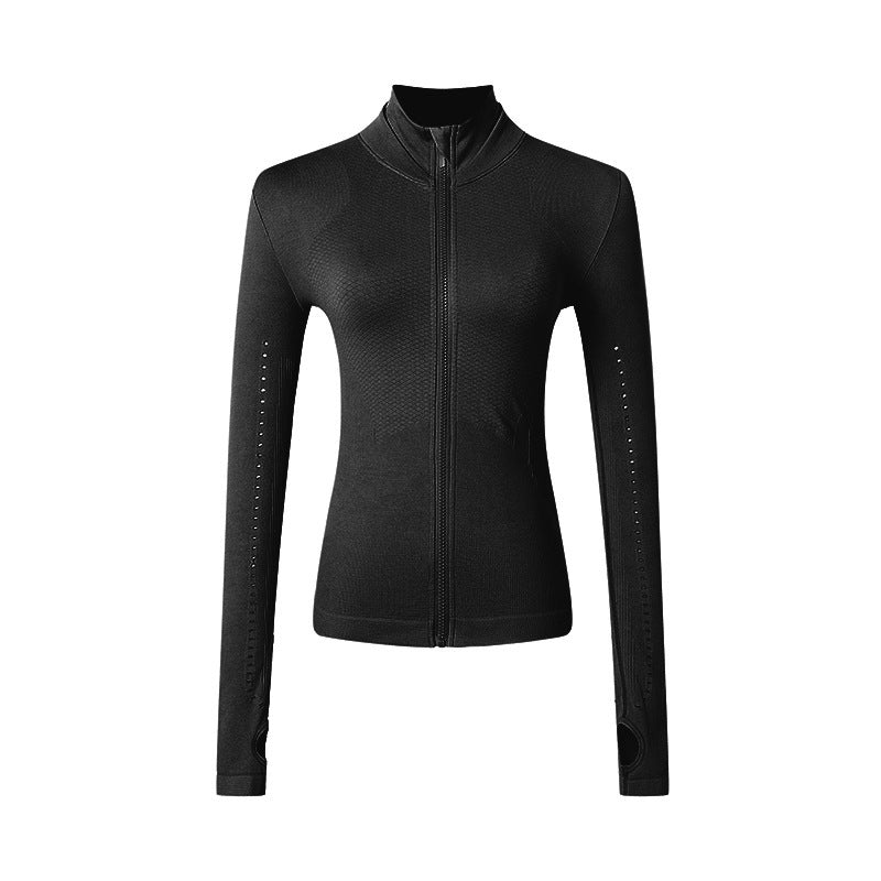 Chaqueta deportiva de manga larga con cremallera para yoga y running para mujer