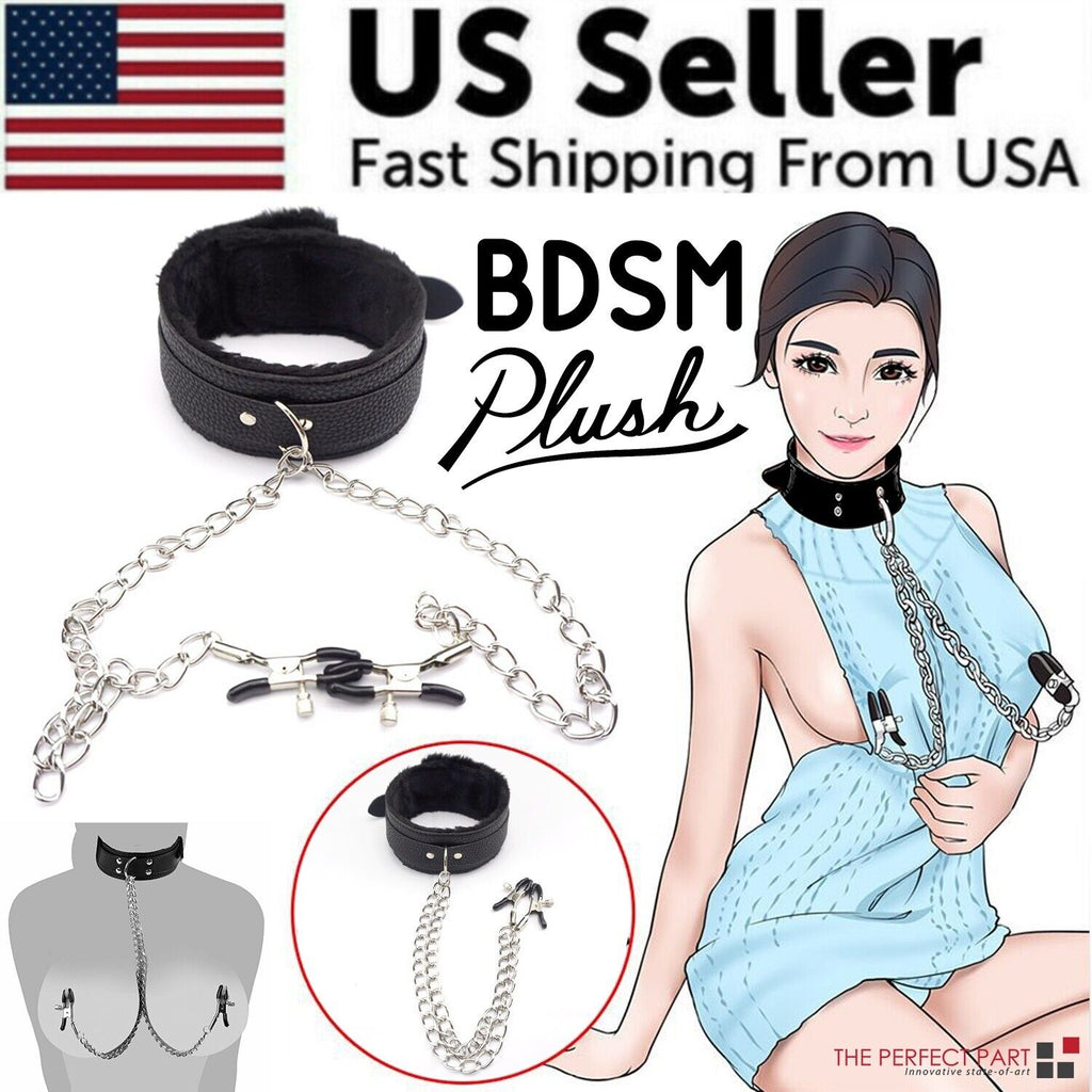 Collar de cuero PU con pinzas para pezones SM, juguetes sexuales de bondage para parejas BDSM