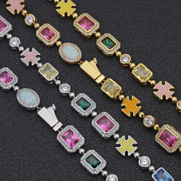 Collar de gema de hip-hop chapado en oro