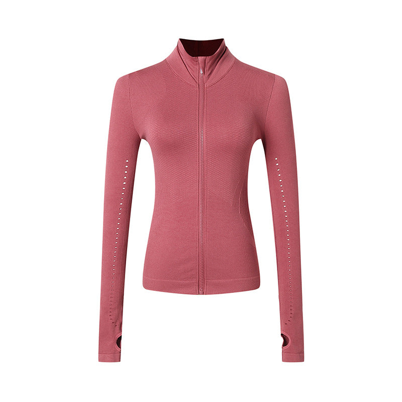 Chaqueta deportiva de manga larga con cremallera para yoga y running para mujer