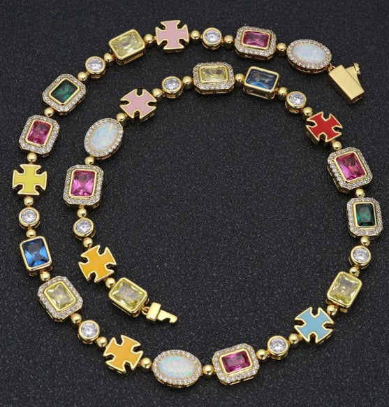 Collar de gema de hip-hop chapado en oro
