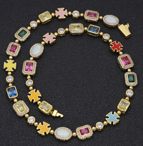 Collar de gema de hip-hop chapado en oro
