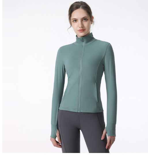 Chaqueta deportiva de manga larga con cremallera para yoga y running para mujer