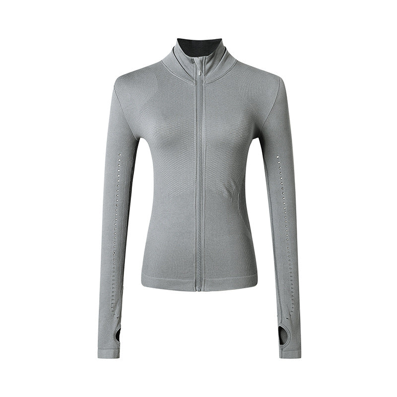 Chaqueta deportiva de manga larga con cremallera para yoga y running para mujer