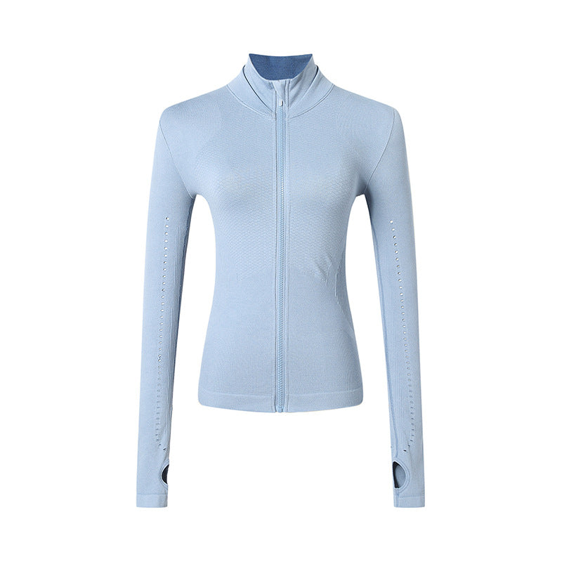 Chaqueta deportiva de manga larga con cremallera para yoga y running para mujer