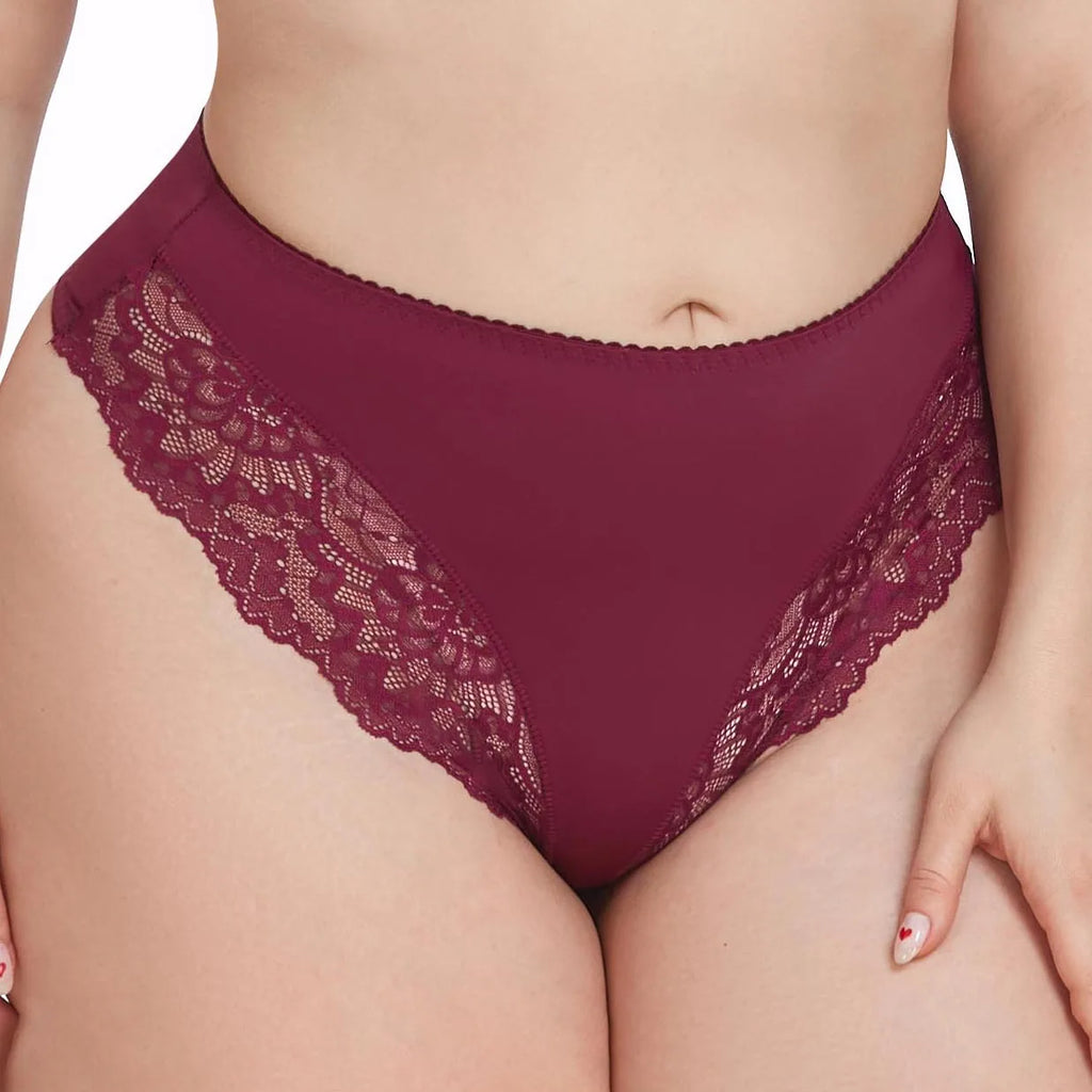 Women's Lace Thong Mid-Rise Nylon Cotton Panties Anti-Bacterial