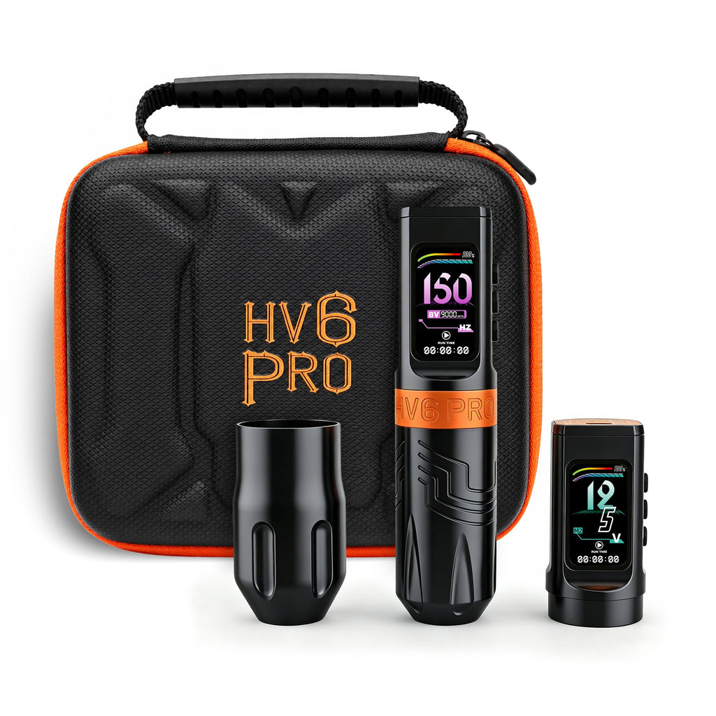 INKSOUL® Máquina de Tatuar Inalámbrica Tipo Pluma 4.2MM Strokes Dos Grips Dos Baterías Dos Modos 2 en 1 | HV6 PRO