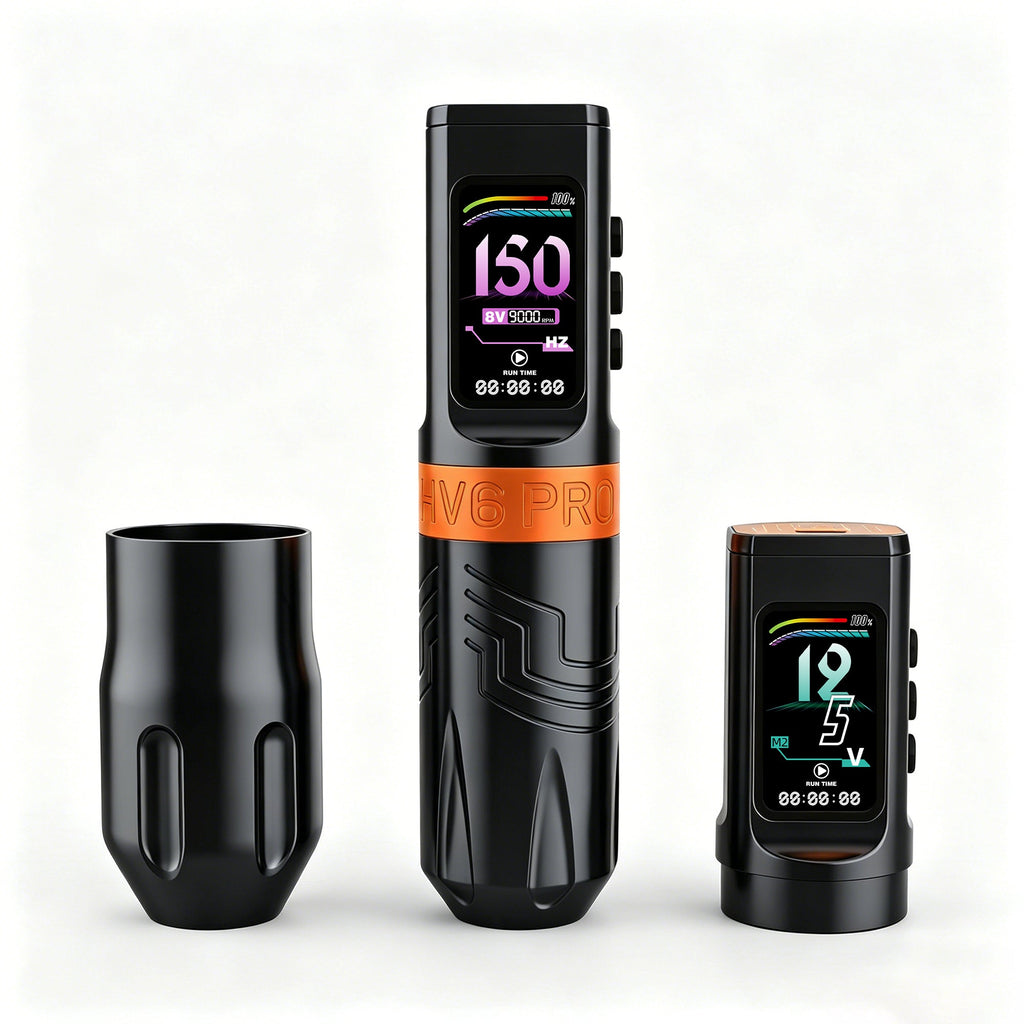 INKSOUL® Máquina de Tatuar Inalámbrica Tipo Pluma 4.2MM Strokes Dos Grips Dos Baterías Dos Modos 2 en 1 | HV6 PRO