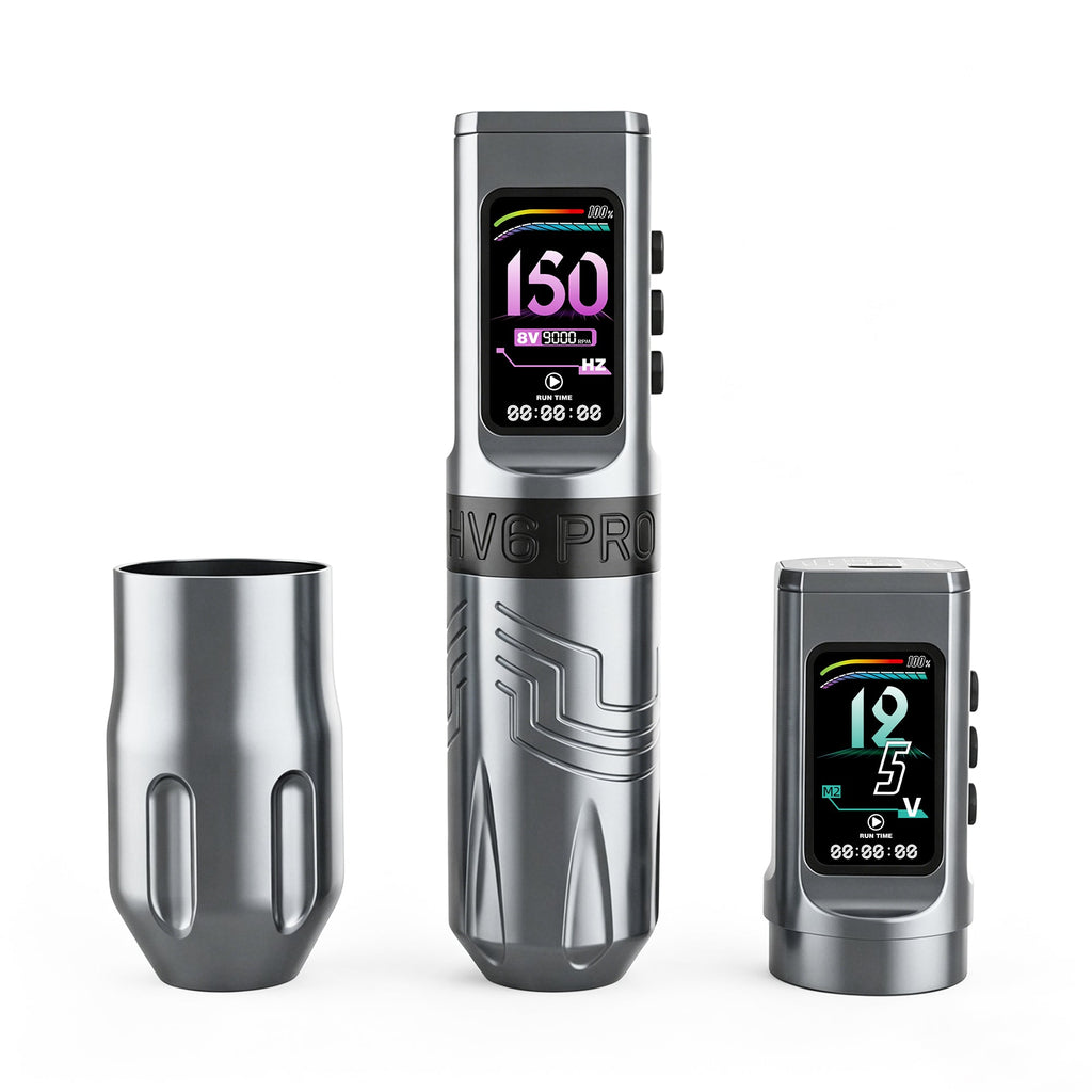 INKSOUL® Máquina de Tatuar Inalámbrica Tipo Pluma 4.2MM Strokes Dos Grips Dos Baterías Dos Modos 2 en 1 | HV6 PRO