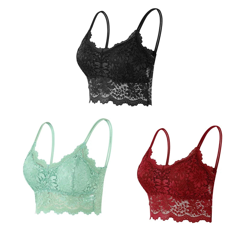 Women's Lace Hollow Out Wireless Bralette 3-Pack