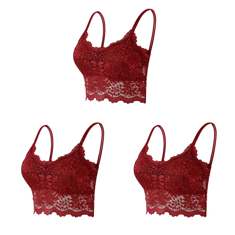 Women's Lace Hollow Out Wireless Bralette 3-Pack