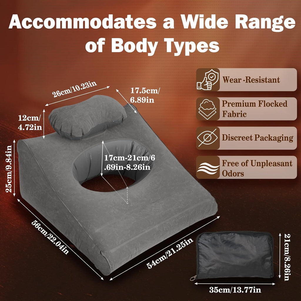 Inflatable Sex Pillow, Triangle Velvet Sex Wedge Cushion, Sex Toys for Adults, Fun Sex Bedroom Stuff for Couples with Eco-Friendly Inflation Bag, Fleshlight Pillow Sex Cushion for Men Women