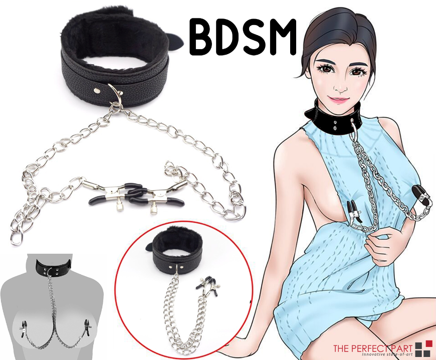 Collar de cuero PU con pinzas para pezones SM, juguetes sexuales de bondage para parejas BDSM