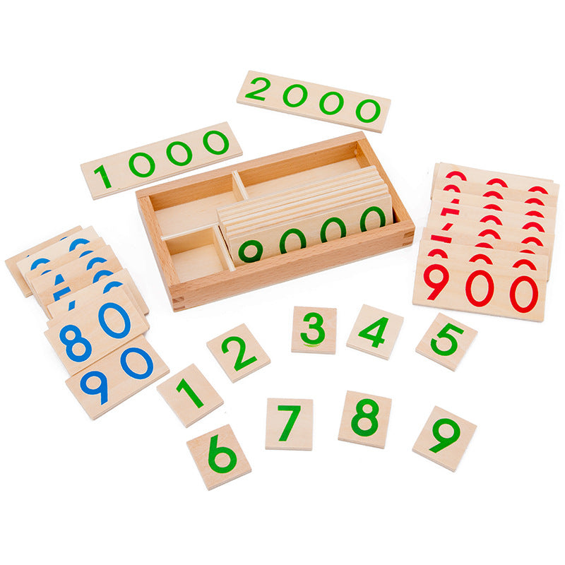 Tarjetas de números de madera Montessori 1-9999 para niños