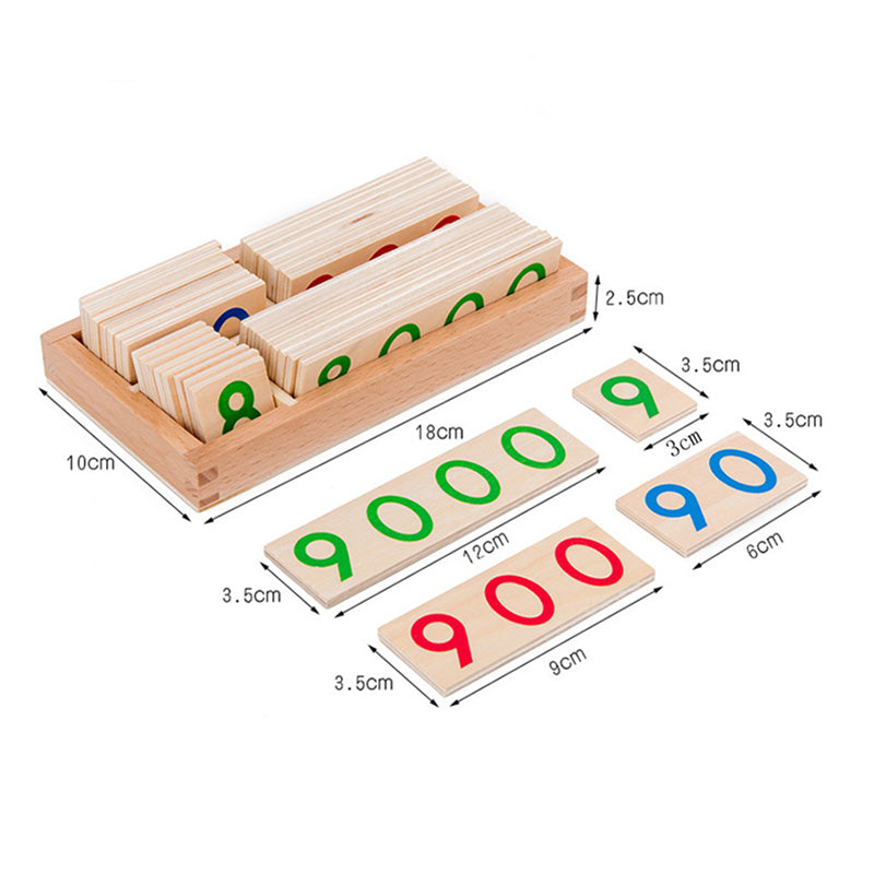 Tarjetas de números de madera Montessori 1-9999 para niños