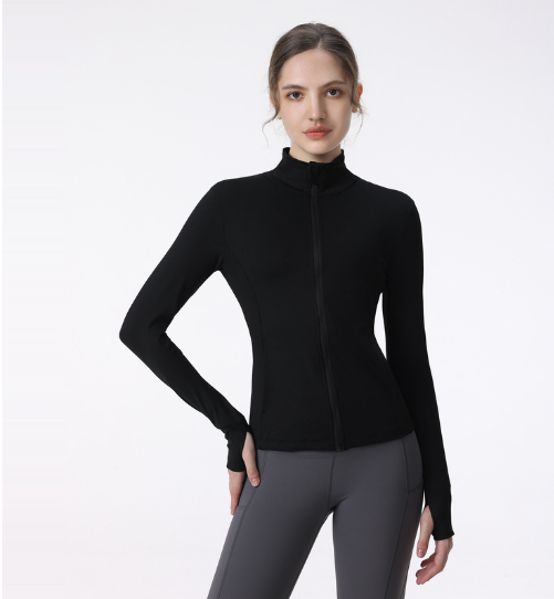 Chaqueta deportiva de manga larga con cremallera para yoga y running para mujer